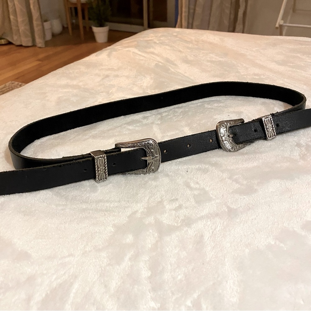 Double silver buckle western belt - XS, 34 inches